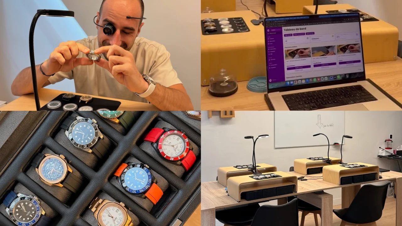 Participant assemblant sa montre à l'atelier d'horlogerie Tentimes à Lyon
